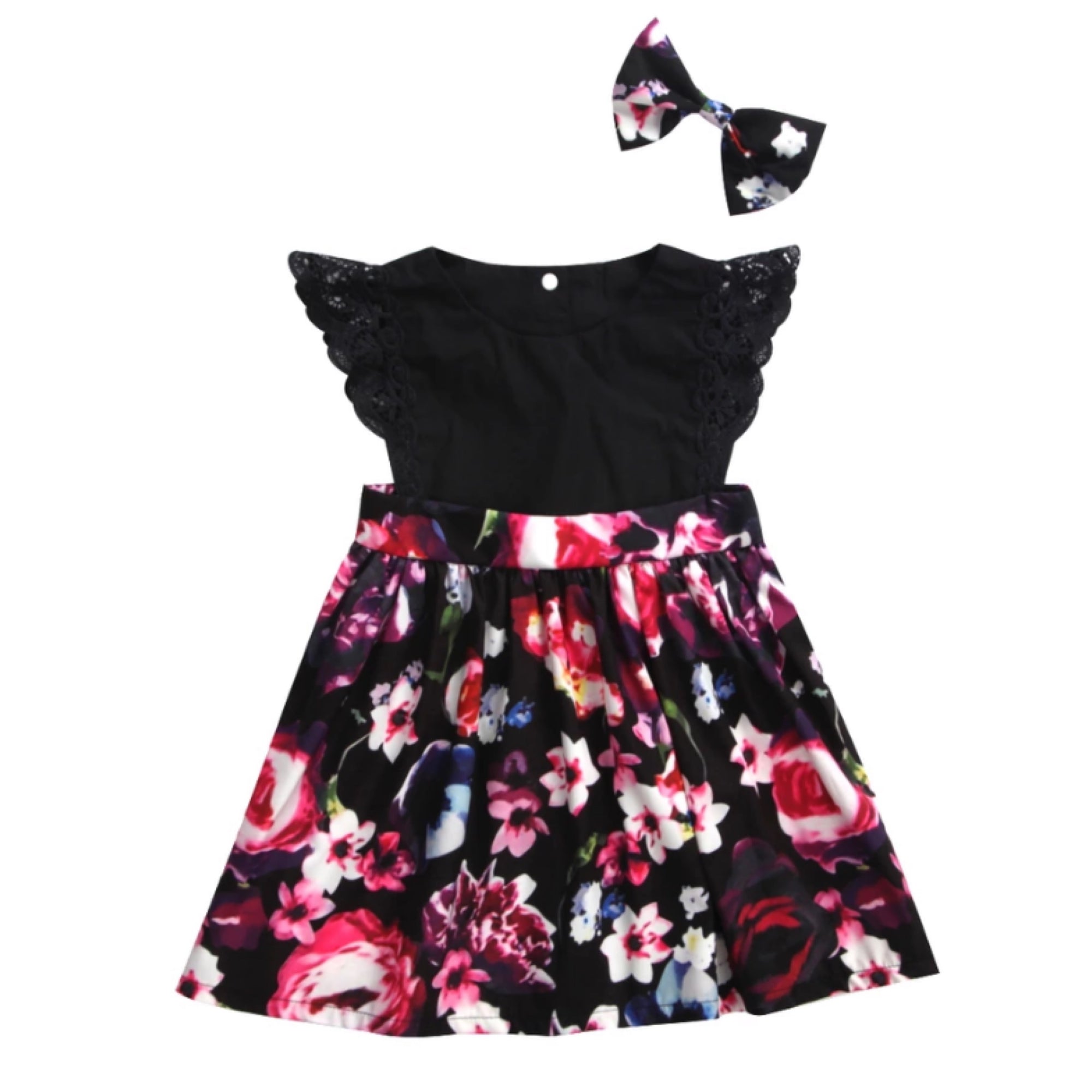 Kids-Dress-Black-Floral-Set