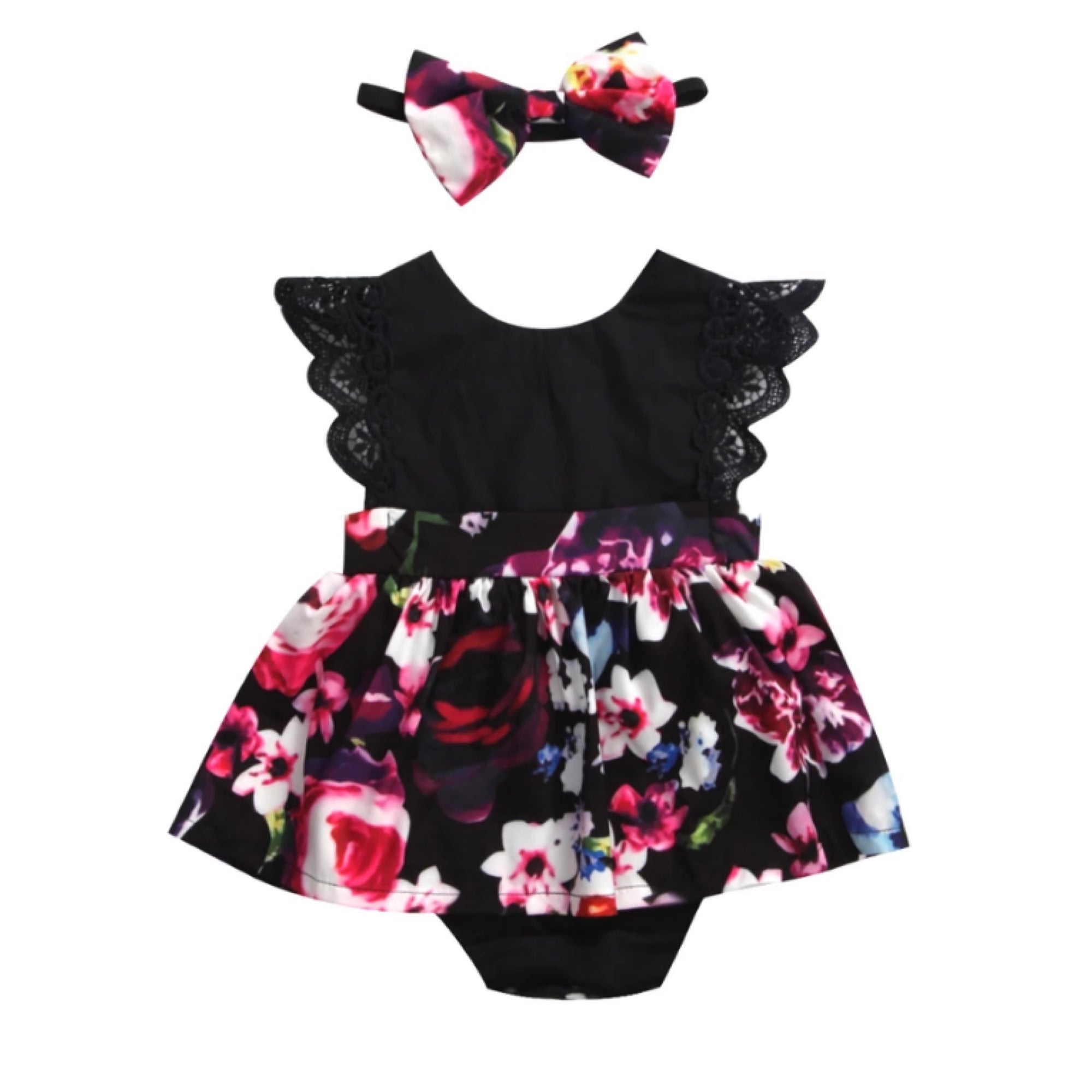 Kids-Dress-Black-Floral-Set