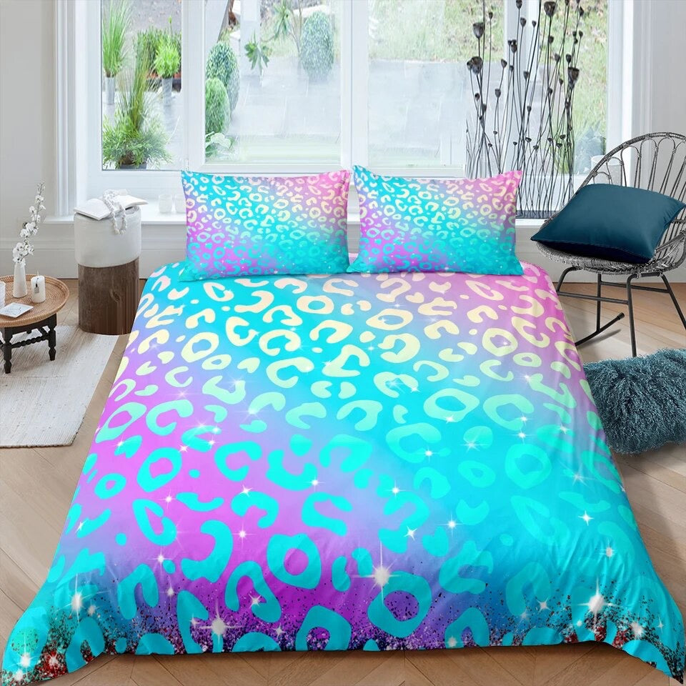 Rainbow Leopard Quilt Cover Set