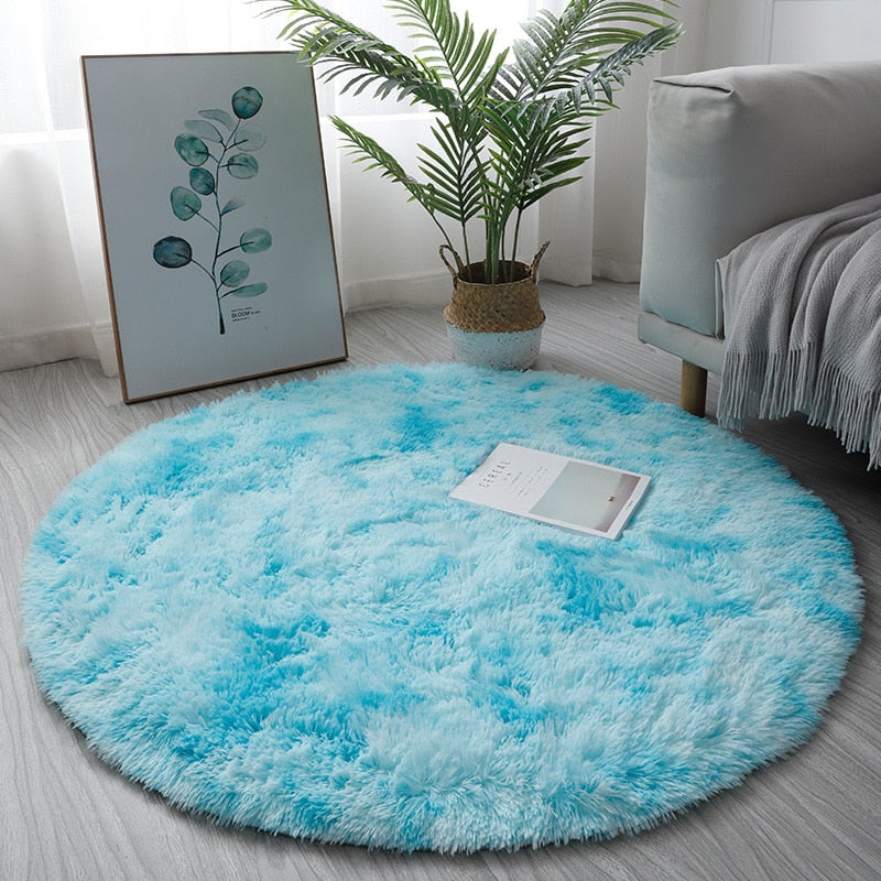 Fluffy Round Mat-Blue Haze