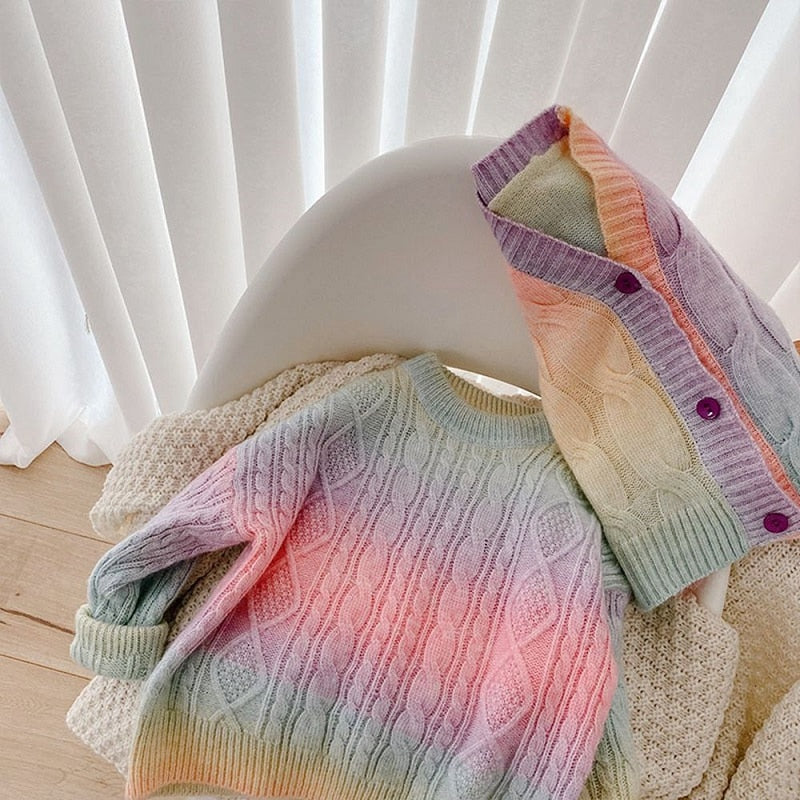 Rainbow Knit Sweater or Cardigan