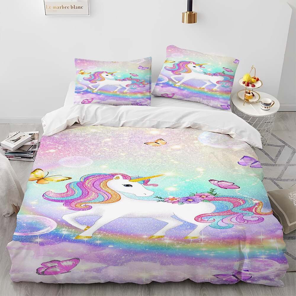 Light Blue Unicorn Bedding Set