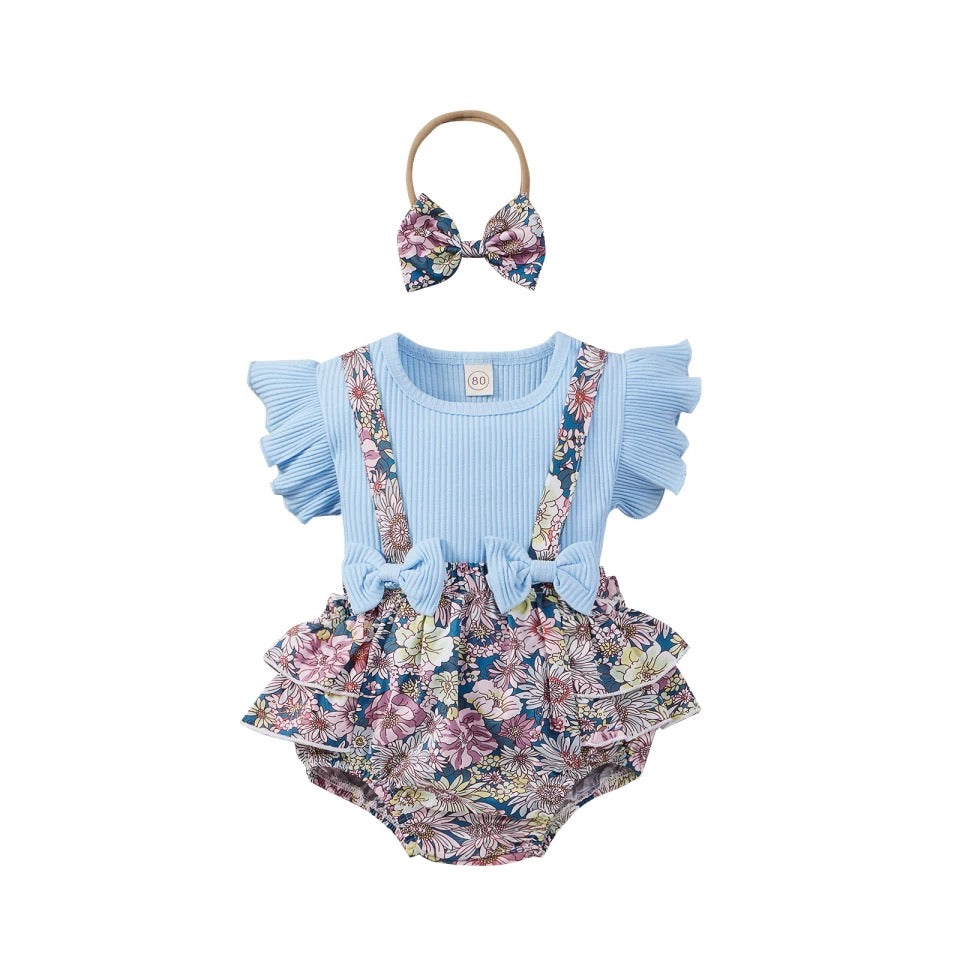 Blue Suspender Bloomer Set