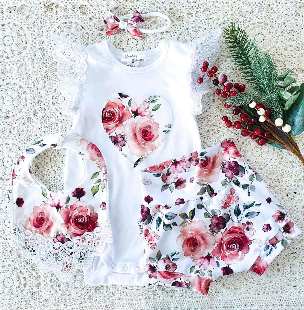 Handmade Red Floral Set