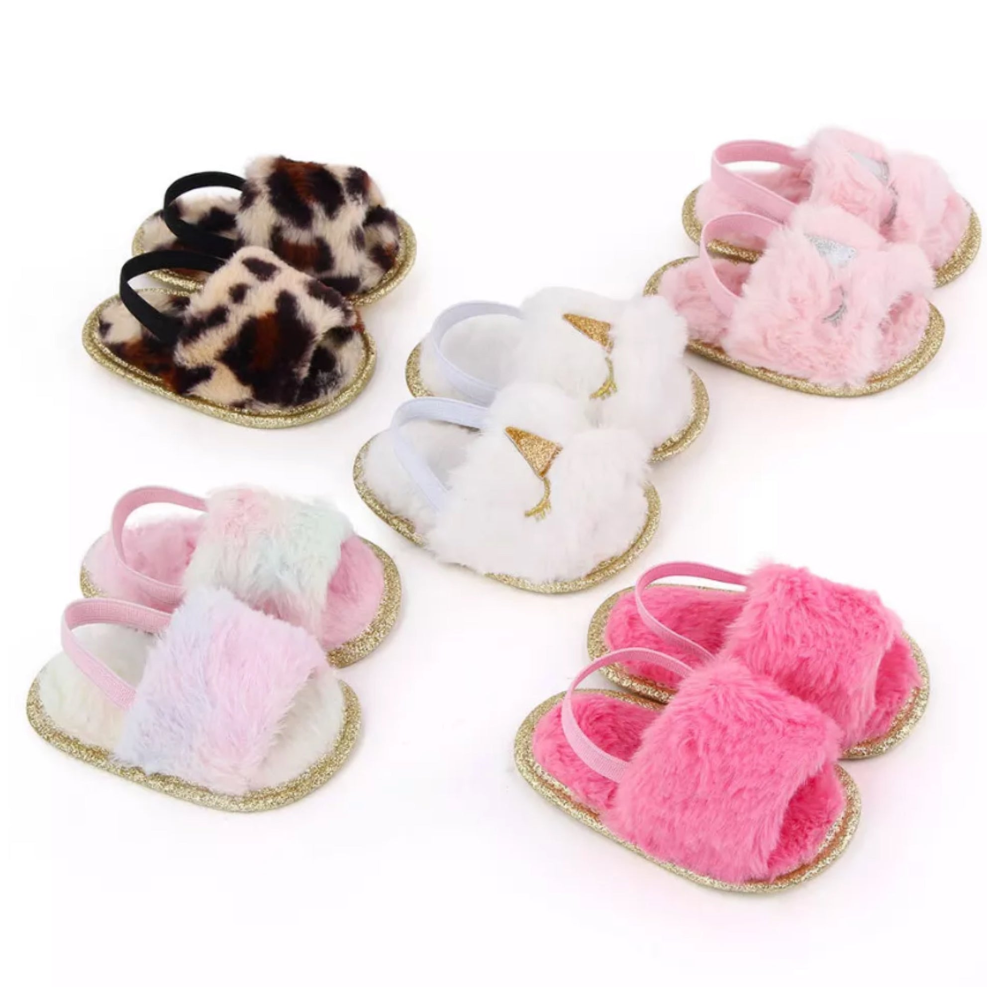 Children's-Shoes-Fluffy-Slides-Assorted-Colours