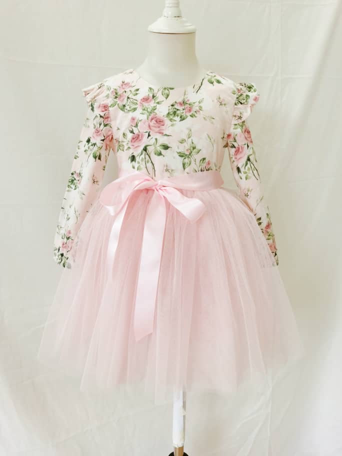 Girl's-Long-Sleeve-Peach-Blossom-Tutu-Dress