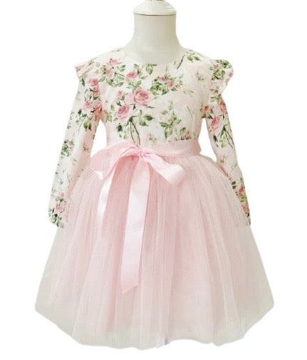 Girl's-Long-Sleeve-Peach-Blossom-Tutu-Dress