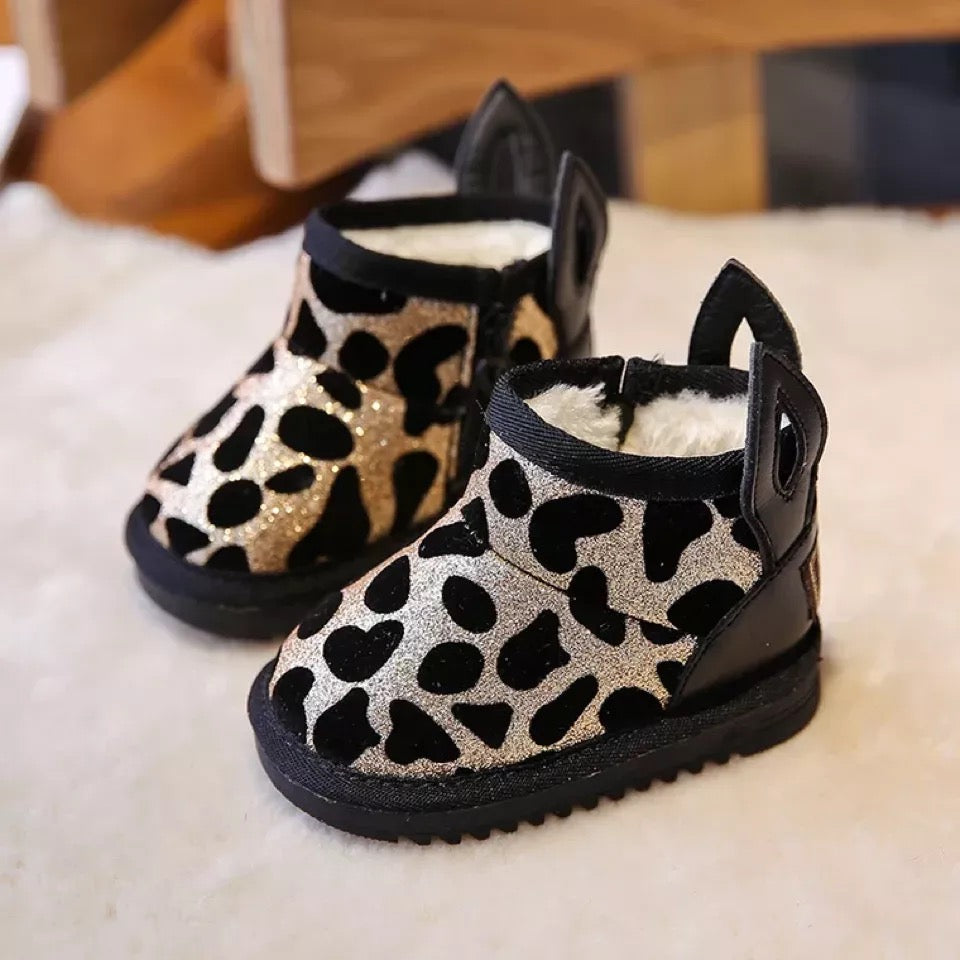 Kid's-Metallic-Leopard-Cosy-Boots