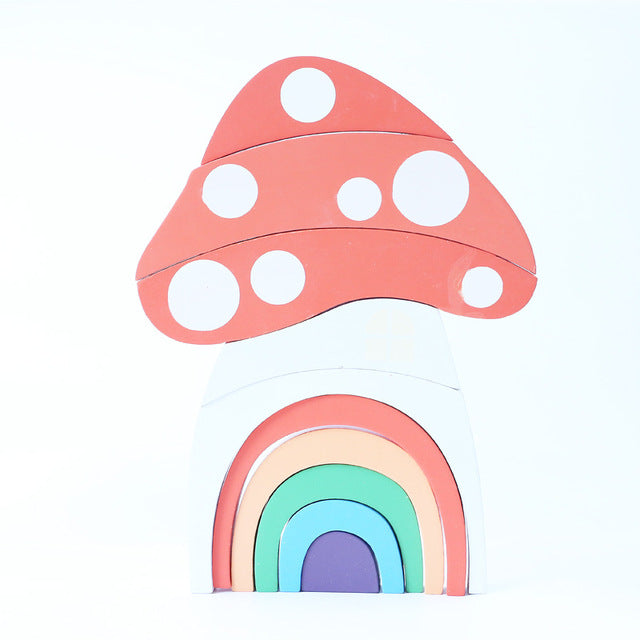 Rainbow Mushroom Wood Stacker
